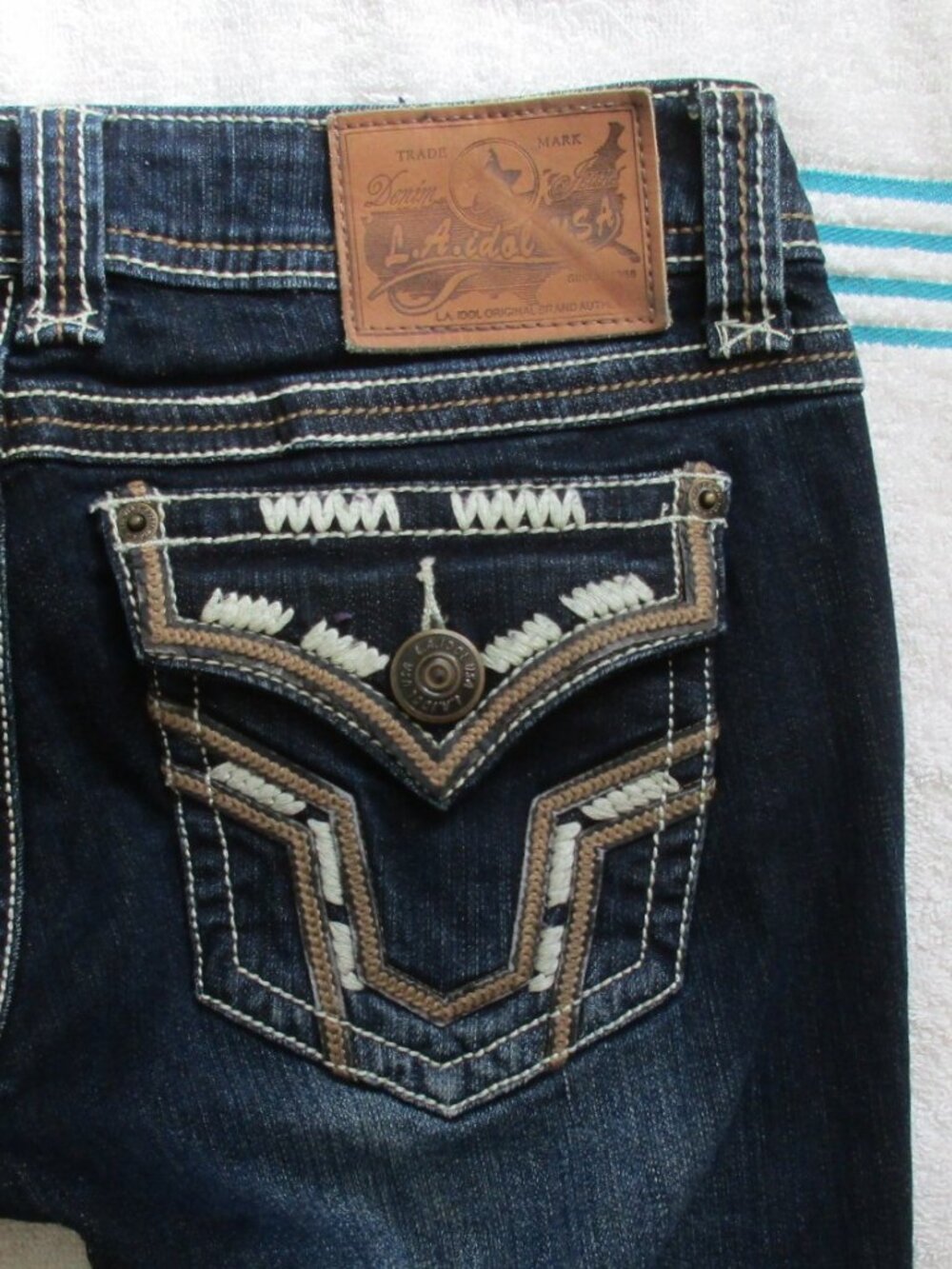 LA IDOL Jeans Size 5 Low Rise Dark Blue Skinny Denim - Picture 8 of 12